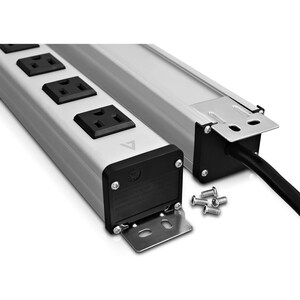 V7 12-Outlet Horizontal Industrial Metal Power Strip 125V, 15A, 15-ft Cord, 5-15R - V7 12-Outlet Horizontal Industrial Met