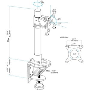 StarTech.com Single Monitor Desk Mount, Height Adjustable Monitor Mount, Up to 30" (30.9lb/14kg) VESA Mount Monitors, Desk