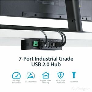 StarTech.com Mountable Rugged Industrial 7 Port USB 2.0 Hub - USB Type B - External - 7 USB Port(s) - 7 USB 2.0 Port(s) - 