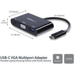 StarTech.com USB Type C Docking Station for Notebook/Tablet PC - 60 W - 3 x USB Ports - 3 x USB 3.0 - USB Type-C - VGA - T