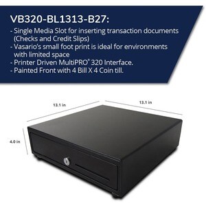 apg Genesis 1313 Cash Drawer - 4 Bill - 4 Coin - 1 Media Slot - 4 Lock Position - Printer Driven - Plastic - Black - 99.8 