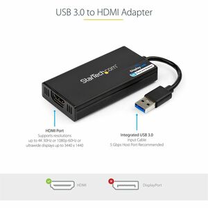 StarTech.com USB 3.0 to HDMI Adapter, 4K 30Hz UHD, USB to HDMI Display Adapter, External Video/Graphics Card for Mac & Win