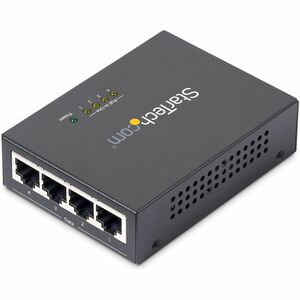 StarTech.com 4 Port Gigabit Midspan - PoE+ Injector - 802.3at and 802.3af - 52 V DC, 2.31 A Output - 4 Input Port(s) - 4 O