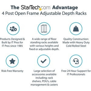 StarTech.com 4-Post 42U Mobile Open Frame Server Rack, 19" Network Rack with Casters, Rolling Rack for Computer/AV/Data/IT