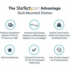 StarTech.com Universal CABSHELF 2U Rackmount Rack-Regal - 482,60 mm Rack Width - Schwarz - TAA-konform - Kalt gewalzter St