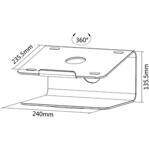 Raised and Rotatable Aluminium Laptop Stand - Up to 43.2 cm (17") Screen Support - 24 cm Depth - Desktop - Silicone, Brush