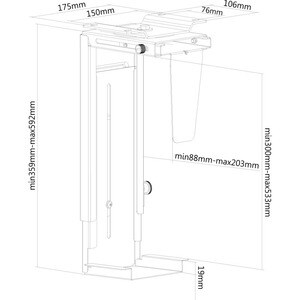 Newstar Swivel Under Desk & On-Wall PC Mount (Suitable PC Dimensions - Height: 30-53 cm / Width: 9-20 cm) - Black - 10 kg 