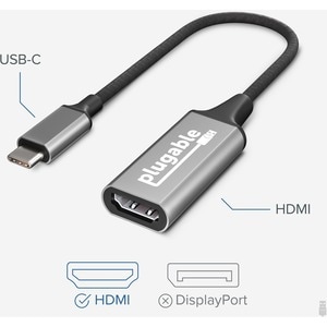 Plugable USB 3.1 Type-C to HDMI 2.0 Adapter - 1 Pack - USB 3.1 Type C - 1 x HDMI HDMI 2.0 Digital Audio/Video Female - 384