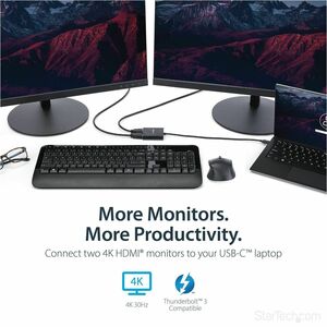 StarTech.com USB-C to Dual HDMI Adapter, USB Type-C Multi-Monitor MST Hub, Dual 4K 30Hz HDMI Laptop Display Extender/Split