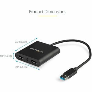 StarTech.com USB 3.0 to Dual HDMI Adapter, 1x 4K & 1x 1080p, External Graphics Card, USB Type-A Dual Monitor Display Adapt