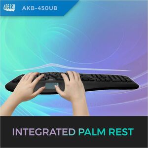 Adesso Tru-Form Ergonomic Touchpad Keyboard - Cable Connectivity - USB Interface - 104 Key Play/Pause, Previous Track, Nex