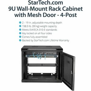 StarTech.com 9U Wallmount Server Rack Cabinet - Wallmount Network Cabinet - Up to 19 in. Deep - Use this wall-mount networ