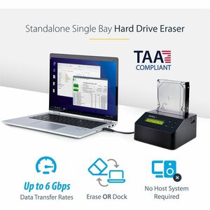 StarTech.com Hard Drive Eraser, Standalone HDD/SSD Sanitizer, 4Kn, Secure Erase Hard Disk Wiper Dock, Hardware Erasing Too