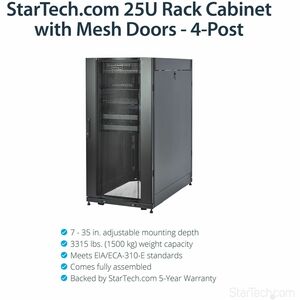 StarTech.com 4-Post 25U Server Rack Cabinet, 19" Data Rack Cabinet for Computer / IT Equipment, Home Network Rack, Half He