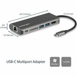 StarTech.com Adattatore Multiporta USB-C - Lettore Schede SD - Power Delivery - 4K HDMI - GbE - 2x USB 3.0 - 1 Display sup