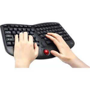 Adesso Tru-Form Media 3150 - 2.4 GHz Wireless Ergo Trackball Keyboard - Wireless Connectivity - RF - Compact - 30 ft - 2.4