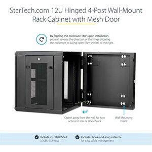 StarTech.com 4-Post 12U Wall Mount Network Cabinet, 19" Hinged Wall-Mounted Server Rack for IT Equipment, Flexible Lockabl