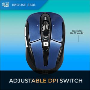 Adesso iMouse S60L - 2.4 GHz Wireless Programmable Nano Mouse - Optical - Wireless - Radio Frequency - 2.40 GHz - Blue - U