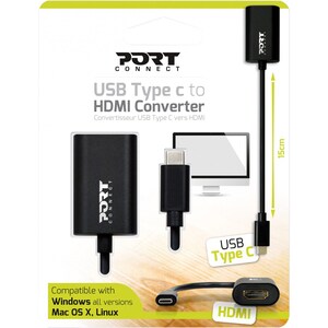 Port A/V Adapter - 1 x 24-pin Type C USB Male - 1 x 19-pin HDMI Digital Audio/Video Female - 4096 x 2160 Supported