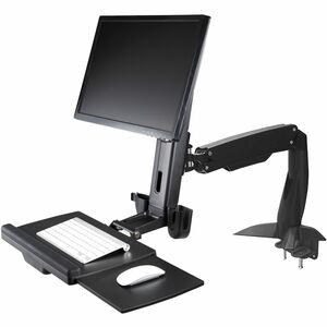 StarTech Sit Stand Monitor Arm, Desk Mount Sit-Stand Workstation up to 27in VESA Display, Standing Desk Converter, Keyboar