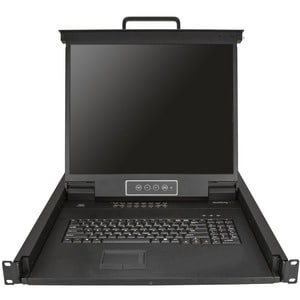 16 Port Rack KVM Konsole mit 1,8m Kabeln, US Tastatur(QWERTY), Integrierter KVM Switch mit 19" LCD Monitor, 1HE, OSD, USB+