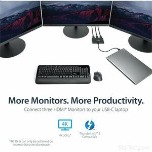 StarTech.com Adaptador USB-C de 3 Puertos - Hub MST USB Tipo C a 3 Puertos HDMI - Divisor Splitter HDMI Triple 1080p 60Hz 