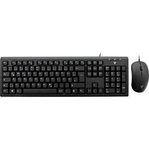 V7 CKU200DE Tastatur & Maus - QWERTZ - Deutsch - Kabel USB, Schwarz - Optische, Kabel, USB, 1600 dpi Bewegungsauflösung, 3