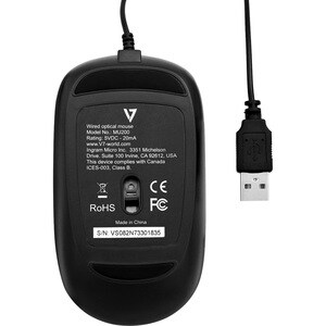 V7 MU200-1E Mouse - USB - Optical - 4 Button(s) - Black - Cable - 1000 dpi - Scroll Wheel