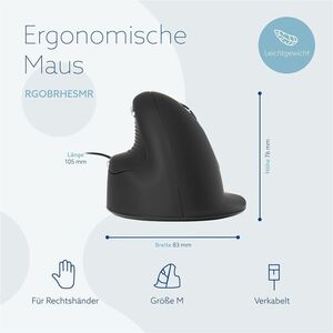 R-Go HE Mouse - USB 2.0 - 4 Button(s) - Black - 1 Pack - Cable - 2500 dpi - Scroll Wheel - Medium Hand/Palm Size - Right-h