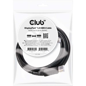 Club 3D DisplayPort 1.4 HBR3 Cable M/M 2m/6.56ft - 6.56 ft DisplayPort A/V Cable for Audio/Video Device, Gaming Computer, 