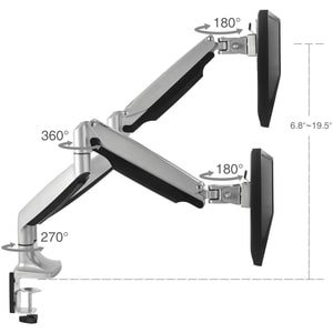 SIIG High Premium Aluminum Gas Spring Desk Mount - Dual Monitor - Fits 13" to 32" monitors - Max load 19.8Ibs(each) - 13" 