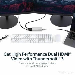 StarTech.com Thunderbolt 3 to Dual HDMI 2.0 Adapter - 4K 60Hz Dual Monitor TB3 HDMI Video Adapter - Thunderbolt 3 Certifie