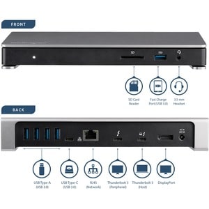 StarTech.com Thunderbolt 3 Dock - Dual Monitor 4K 60Hz TB3 Docking Station with DisplayPort - 85W Power Delivery, 6-Port U