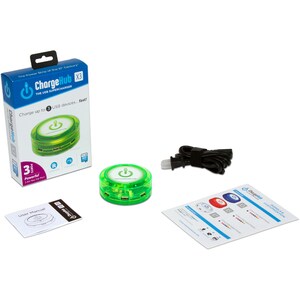 ChargeHub X3 - 3 Port USB Charger - 1 Pack - 120 V AC, 230 V AC Input - 5 V DC/5 A Output GREEN 2.4AMPS/PORT 5AMPS OVERALL
