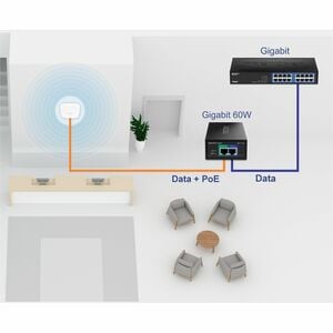 TRENDnet TPE-117GI PoE Injector - TAA Compliant - 120 V AC, 230 V AC Input - 52 V DC, 1.38 A Output - 1 x Gigabit Ethernet
