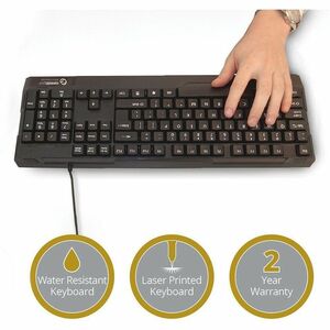 connektgear KB232 USB Standard UK Layout Keyboard - Water Resistant - Black, Full-size (100%), Wired, USB, QWERTY, Black