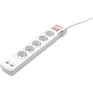 Salicru SPS SAFE Master Power Strip - 5 x Schuko, 2 x USB - 1.80 m Cord - 918 J Surge Energy - 10 A Current - 230 V AC Vol