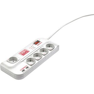 Salicru SPS SAFE 5+ Power Strip - 5 x Schuko, 2 x USB - 1.50 m Cord - 306 J Surge Energy - 10 A Current - 230 V AC Voltage