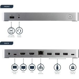 StarTech.com USB C Dockingstation für Zwei Monitore mit 60 W PD für Windows Laptops, USB C auf HDMI/DVI Dock, Thunderbolt 