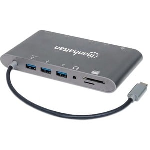 Manhattan Docking USB-C 11 ptos, HDMI/Mini DP/VGA, USB-C PD/3xUSBv3.2, Red/Audio/SD/micro SD - 5 x puertos USB - 3 x USB 3