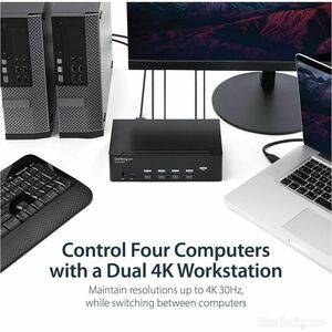 StarTech.com 4-Port Dual Monitor HDMI KVM Switch with Audio & USB 3.0 hub - 4K 30Hz - 4 PC Mac Computer KVM Switch Box for