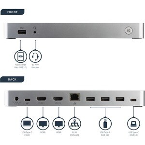 StarTech.com USB Type C Docking Station for Notebook - 100 W - Dual monitor USB C dock w/ 4x USB-A, USB-C, GbE, headset au