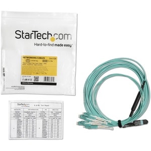 StarTech.com 5m (16.4ft) MTP(F)/PC to 4x LC/PC Duplex Breakout OM3 Multimode Fiber Optic Cable, 40G, Low Insertion Loss, F