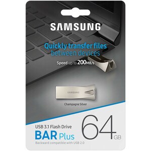 Samsung USB 3.1 Flash Drive BAR Plus 64GB Champagne Silver - 64 GB - USB 3.1 - Champagne Silver - 5 Year Warranty