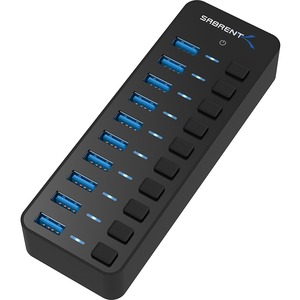 Sabrent 10-Port 60W USB 3.0 Hub with Individual Power Switches and LEDs (HB-BU10) - USB 3.0 - External - 10 USB Port(s) - 
