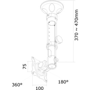Fixation au plafond Neomounts Neomounts Pro FPMA-C025BLACK pour Ecran Plat - Noir - Réglable en hauteur - 25,4 cm à 66 cm 