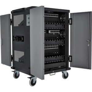 V7 Charge Cart for 36 Mobile Computers - Secure, Store and Charge Chromebooks, Notebooks and Tablets - NEMA US Plug - Push