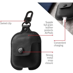 Twelve South AirSnap Carrying Case Apple AirPods - Black - Metal, Full Grain Leather Body - Swivel Clip - 1" Height x 7" W