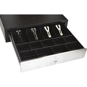 apg ECD417 Cash Drawer - 4 Bill - 9 Coin - 3 Lock Position - Stainless Steel - Black - 112 mm Height x 417 mm Width x 417 