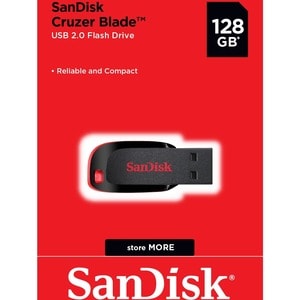 SanDisk Cruzer Blade USB Flash Drive 128GB - 128 GB - USB 2.0 - 2 Year Warranty